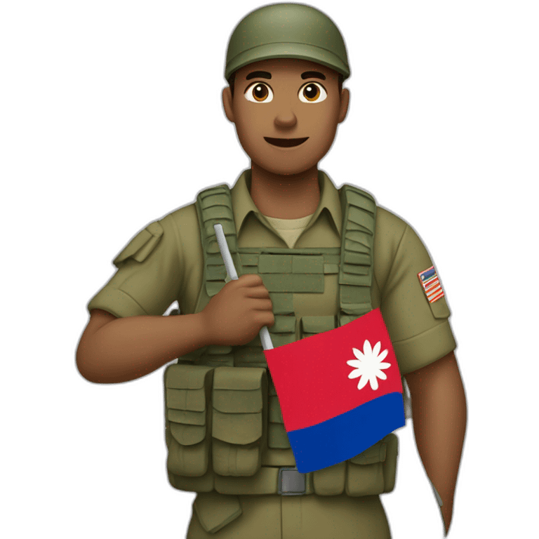 a soldier holding a cambodgian 🇰🇭 flag emoji