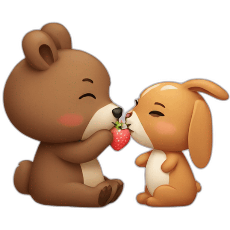 Bear and bunny kissing emoji