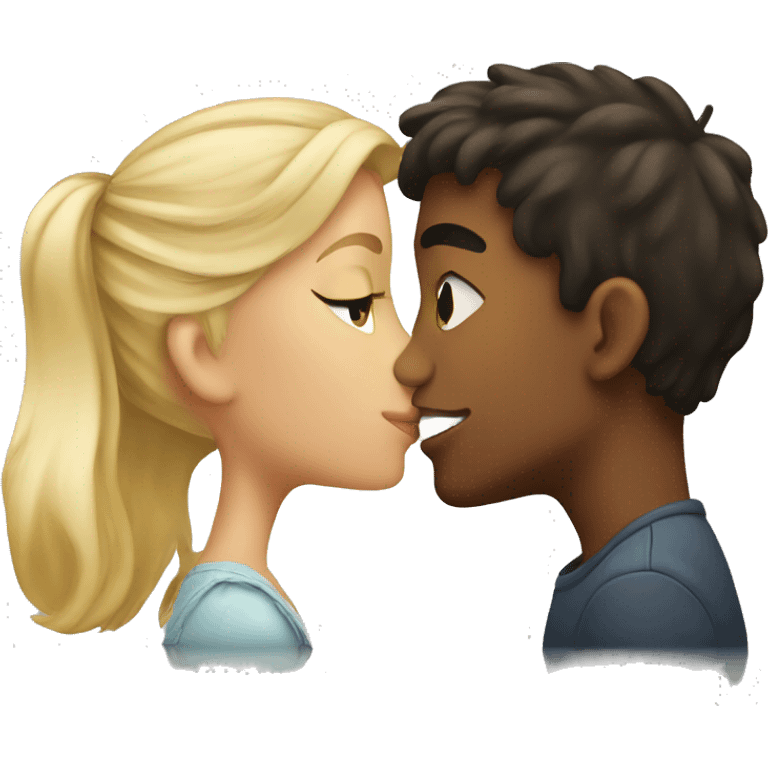 Brown boy kissing blonde girl emoji