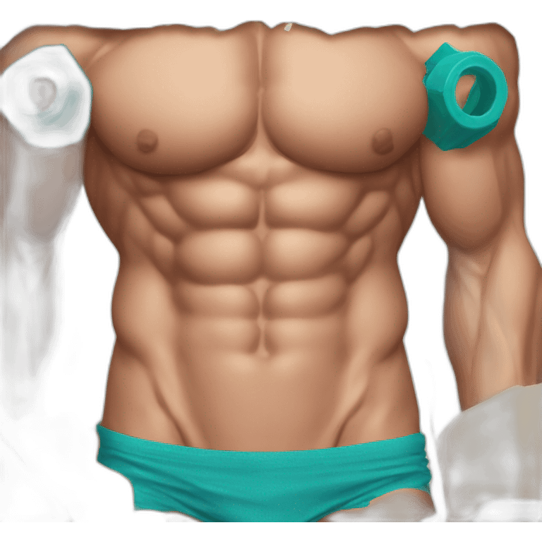 Shredded muscular manly man in swimsuit with 12 pack abs emoji