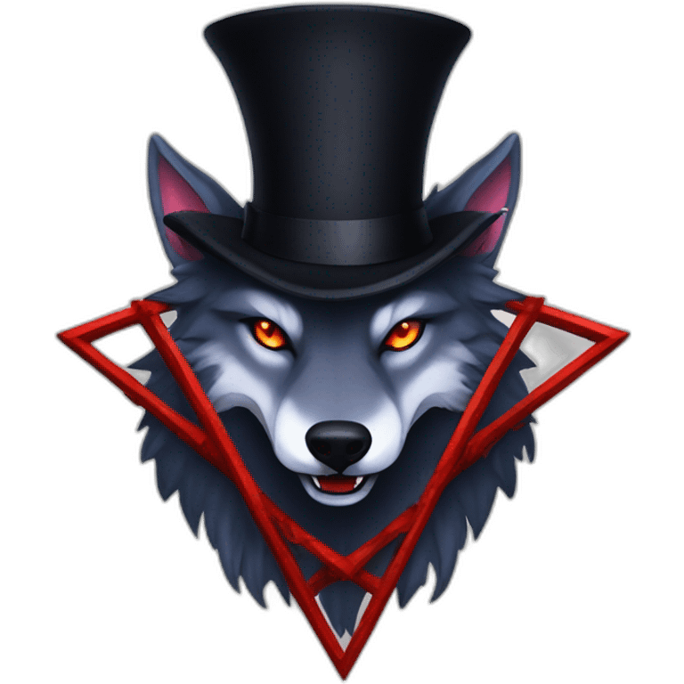 demonic wolf with a pentagram top hat and a mysterious night emoji