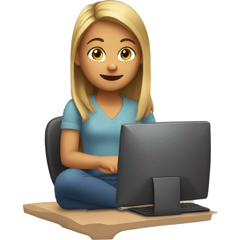 Girl sitting in front of the computer and raising a hand  emoji