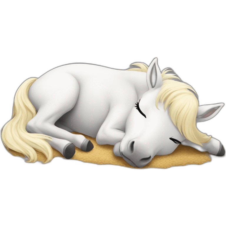 white pony sleeping lying on the ground emoji