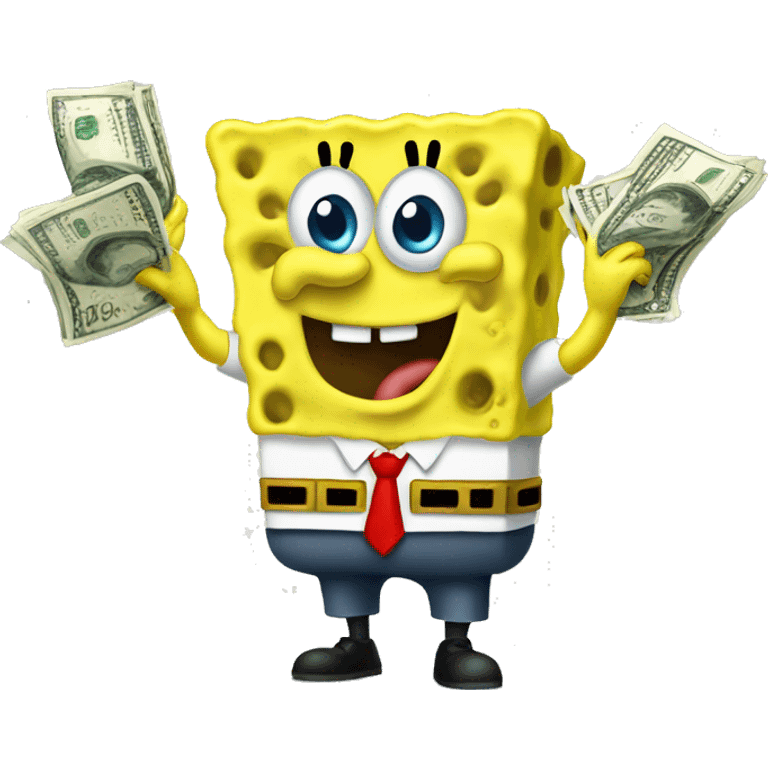 Spongebob counting money with his hand emoji