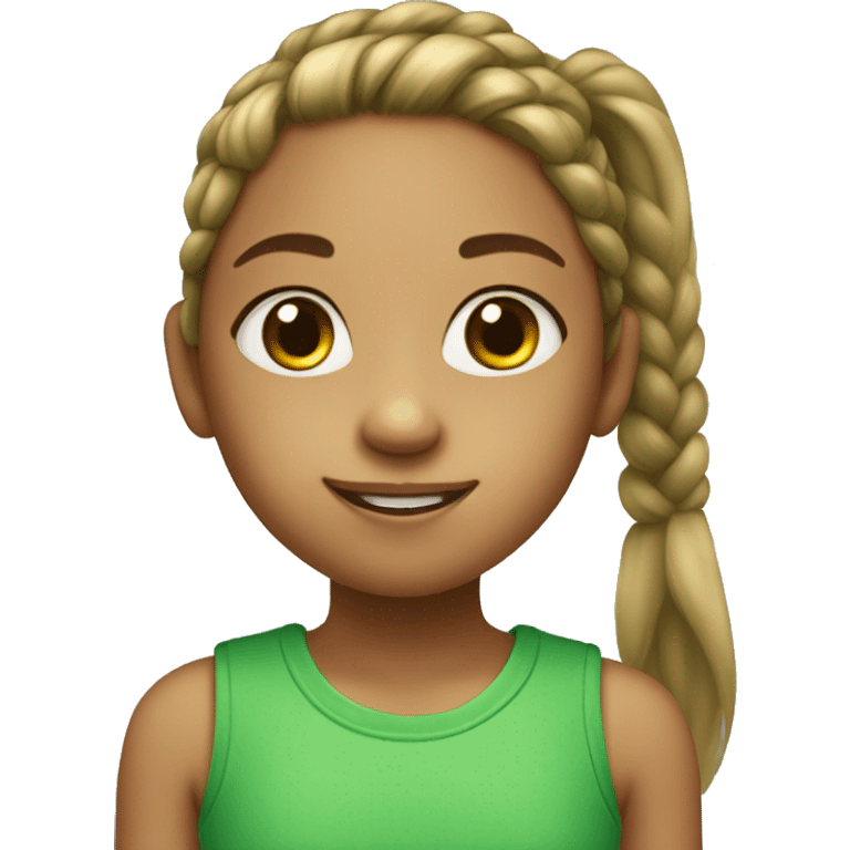 A girl 8 years old with a ponytail, favourite color green and freckles on it emoji