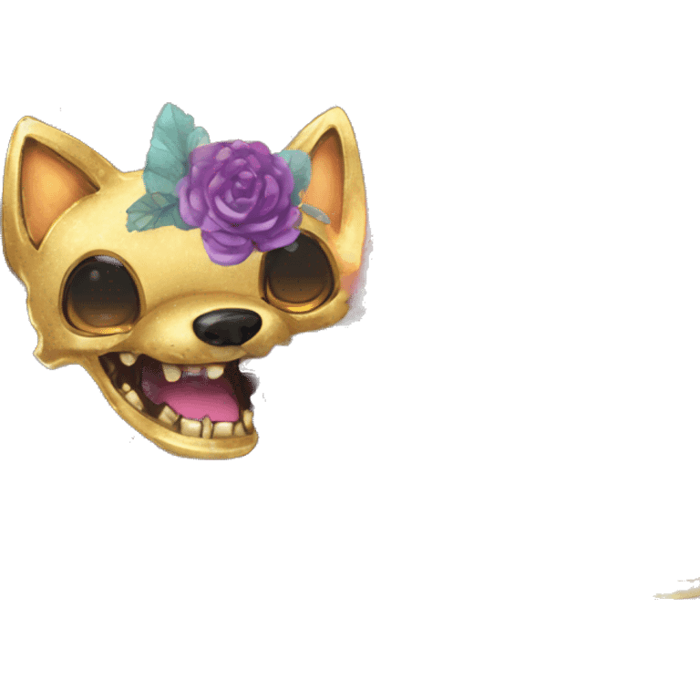 Sparkling Black iridescent dog fox zombie skeleton gold mechanical nebula galaxy stars flowers fairy lights vintage emoji