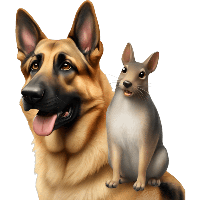 German shepherd next to a squirrel emoji