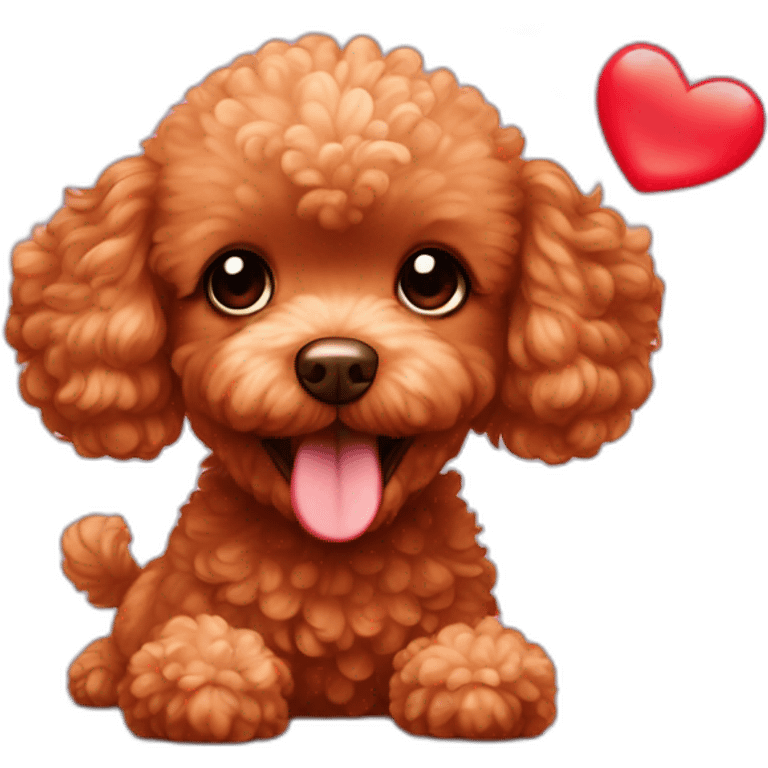 red toy poodle with catching bubbles of hearts emoji