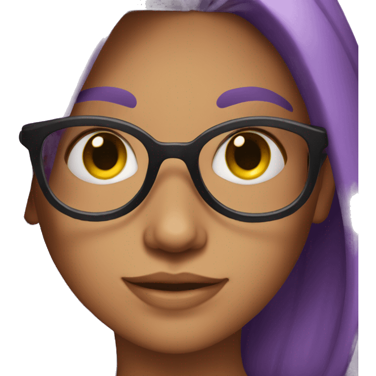 Tanned girl with purple hair and black glasses  emoji