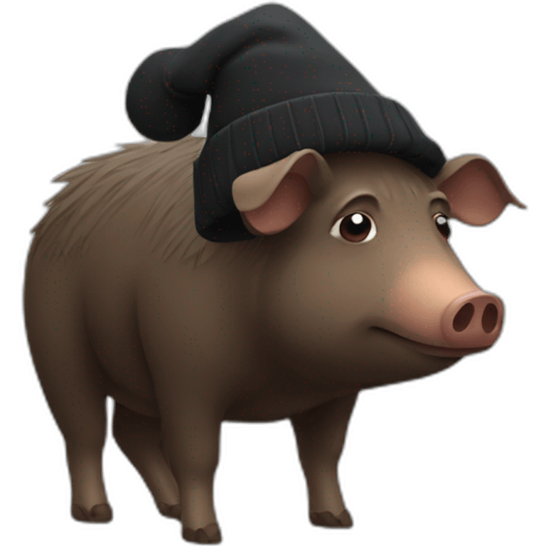 Really sad brown boar in a black winter hat emoji