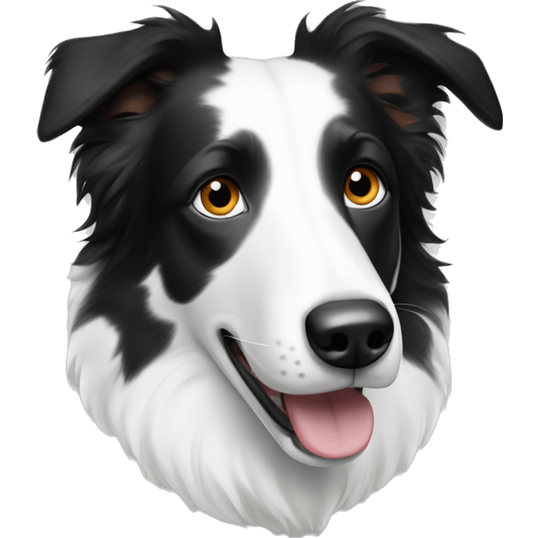 A white with black spots merel border collie with one blue eye and one brown eye ears sticking up  emoji