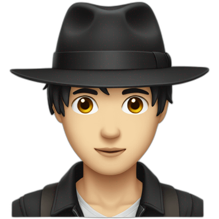 make a anime boy with a black fedora emoji