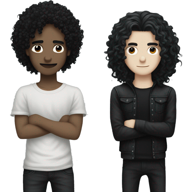 white goth guy with long black curly hair and black grunge guy with long black curly hair couple  emoji