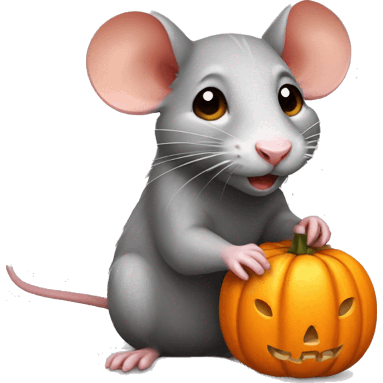 Cute rat with pumpkin emoji