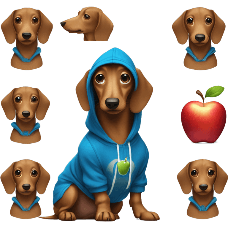 Wiener Dog with a blue hoodie & apple  emoji