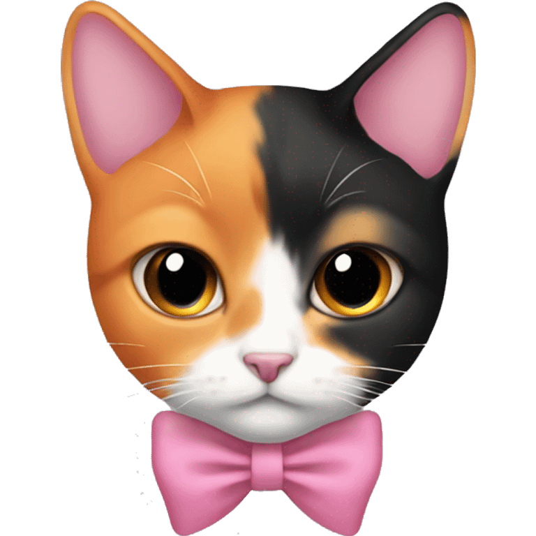 Calico cat with half face orange half face black and pink bow emoji