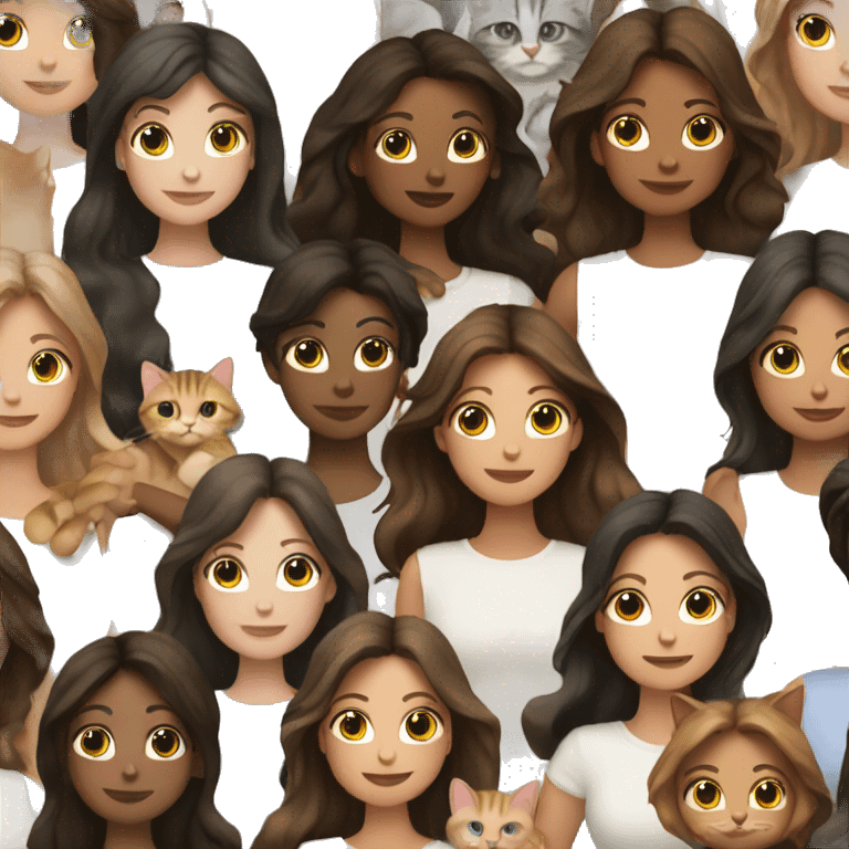 Two brunettes and two cats in their hands emoji