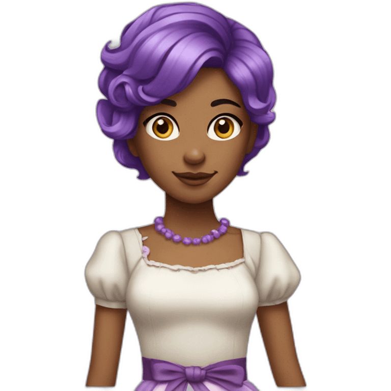 girl with striking purple hair. The girl's hair is styled in a hime cut. She has a medium brown skin emoji