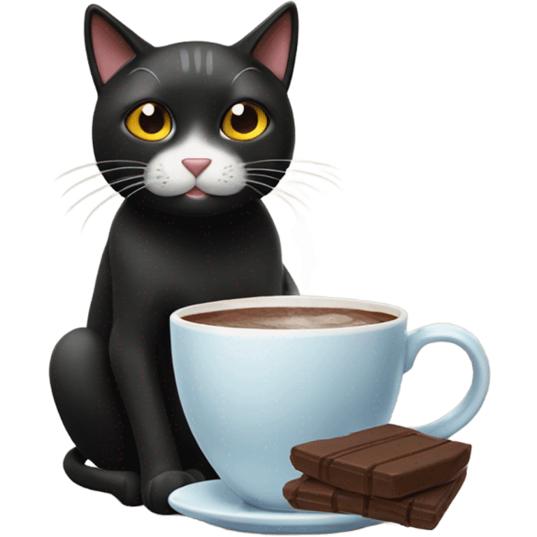 Black cat with a hot chocolate emoji