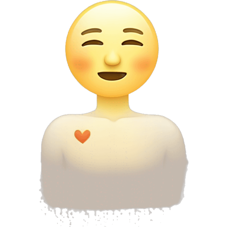 “Minimalist figure hugging itself with arms crossed over the chest, a soft face showing closed eyes head tilted down, and a glowing circle at the chest symbolizing love and healing.” emoji