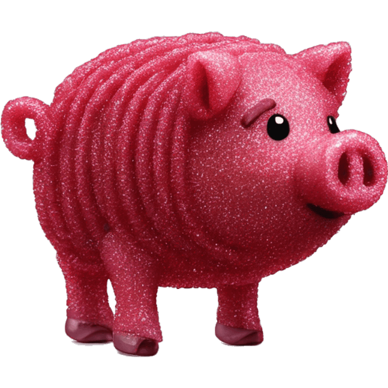 Sparkling Pig made of maroon sparkling sour candy laces andc sweets walking covered in sugar  emoji