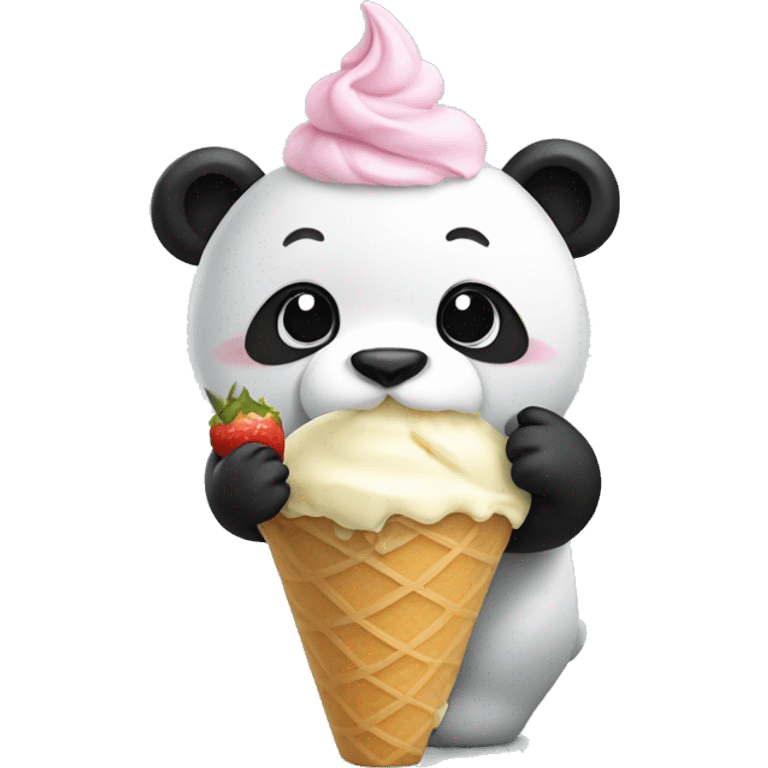 Panda eating ice cream has  emoji