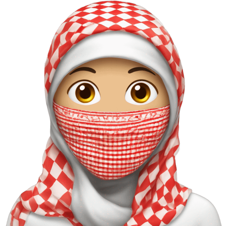 Woman wearing red and white checkered kuffiyeh covering mouth emoji