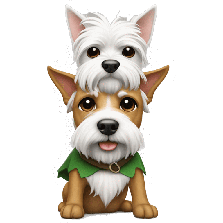 An elf sat on the back of white west highlander terrier emoji