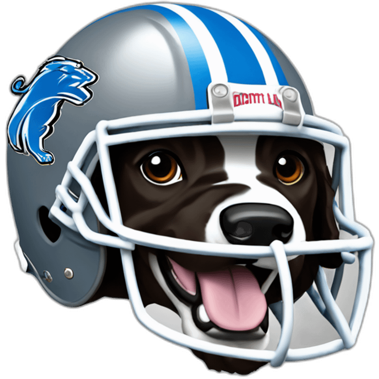 black springer spaniel wearing detroit lions football helmet emoji