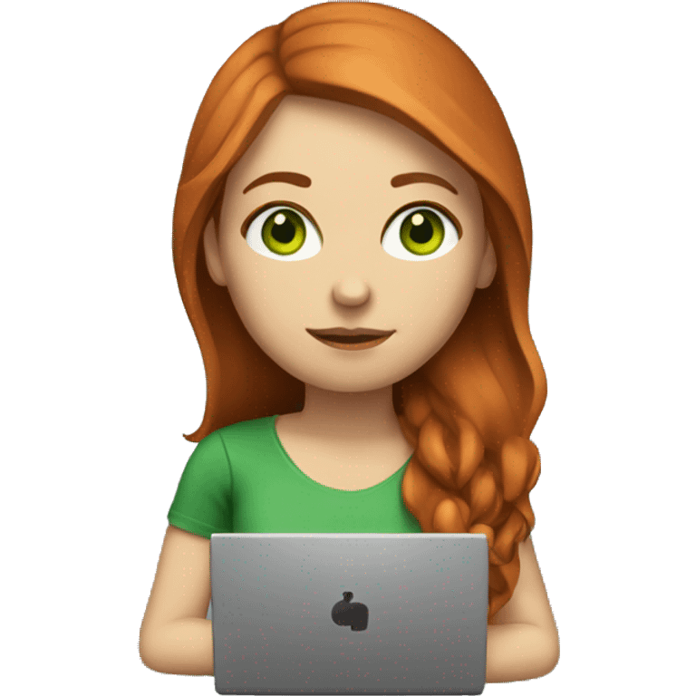 Female coder featuring a laptop. She has long reddish hair, green eyes, white skin. emoji