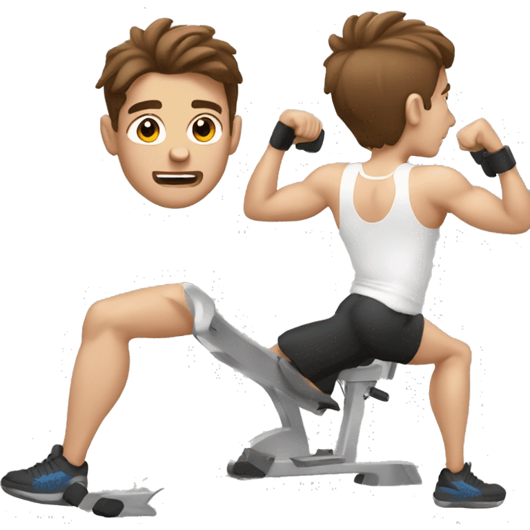 White skin brown hair Guy doing workout  emoji