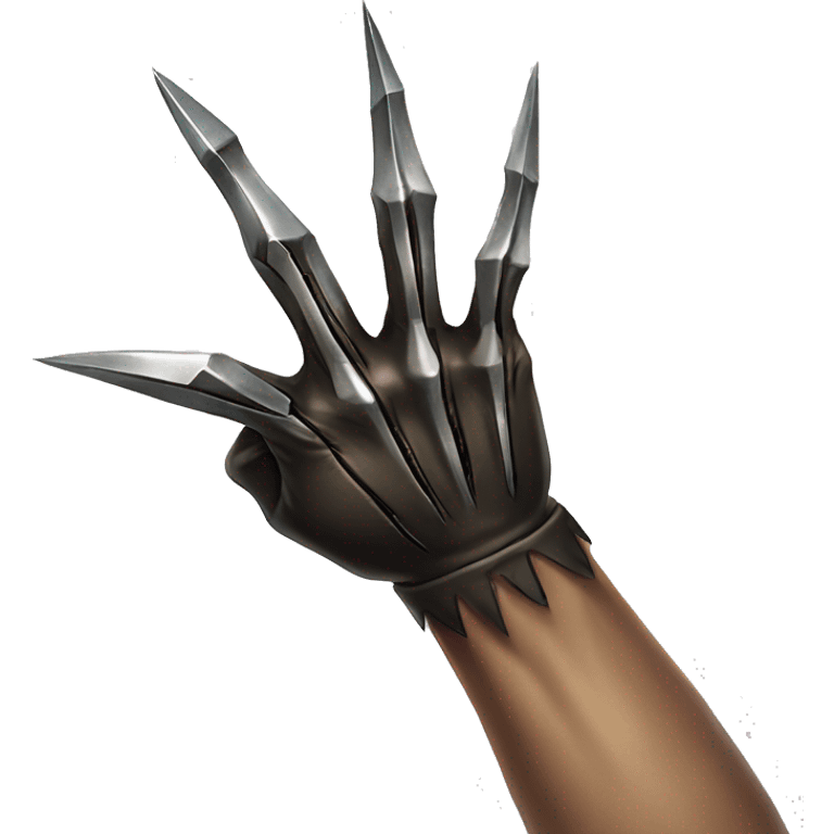 "Three sharp, metallic claws extending from a human fist like wolverine from marvel emoji