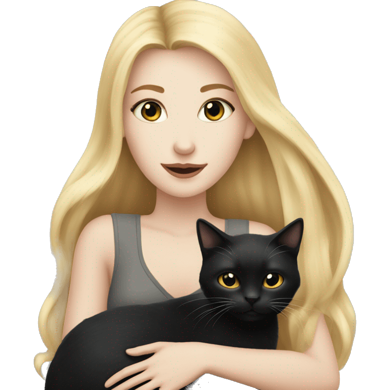 pretty woman with pale skin, very long blonde hair  hugging a black cat emoji