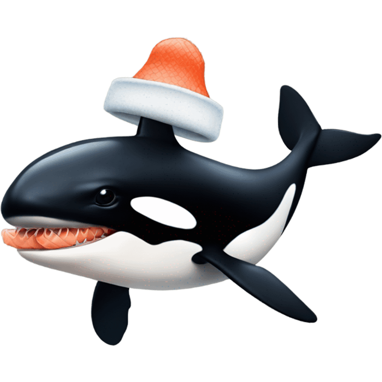 Orca wearing a salmon as a hat emoji