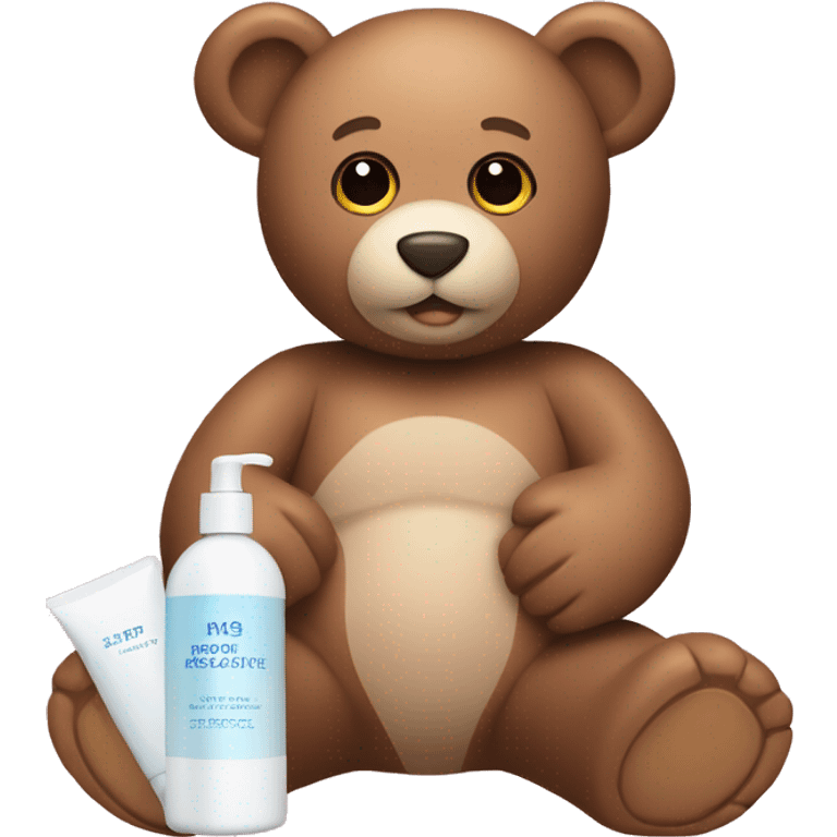 A Teddy bear holding skincare emoji