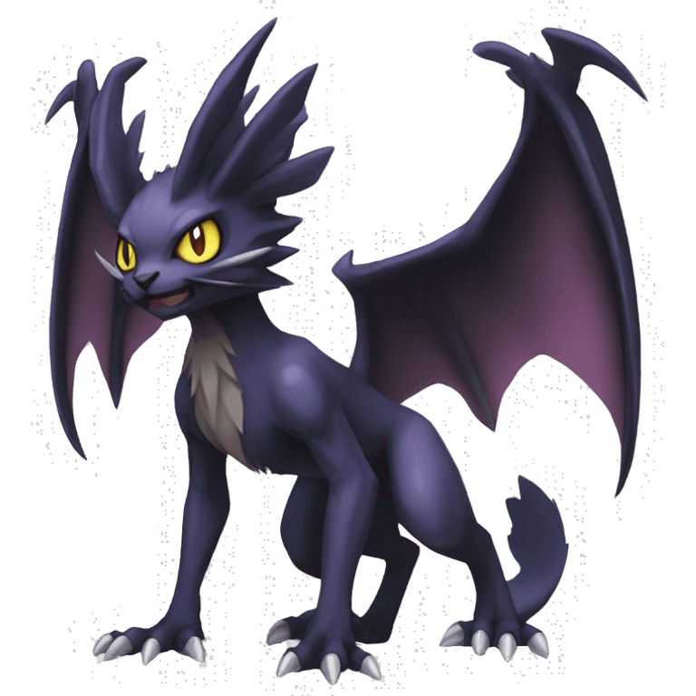 Black edgy Noivern-Noibat-Nargacuga-cat-Fakemon full-body emoji