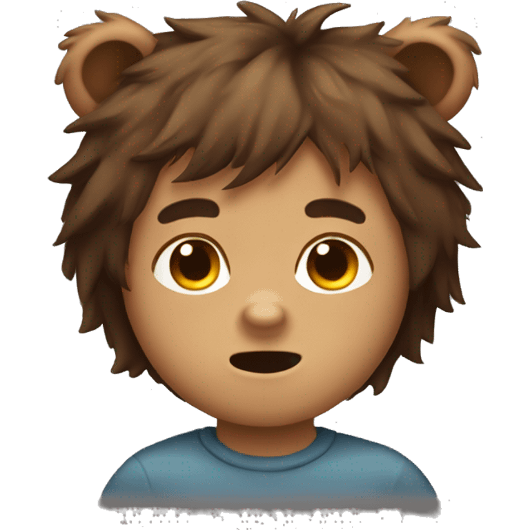 bear boy with messy brown hair, animal ears and nose emoji