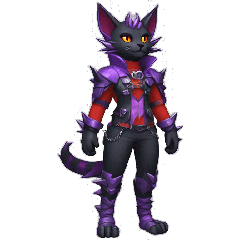 Anthro cool cute pretty black punk red Purple ethereal fantasy nargacuga-bat-cat-Fakemon spiked collar harness full body emoji