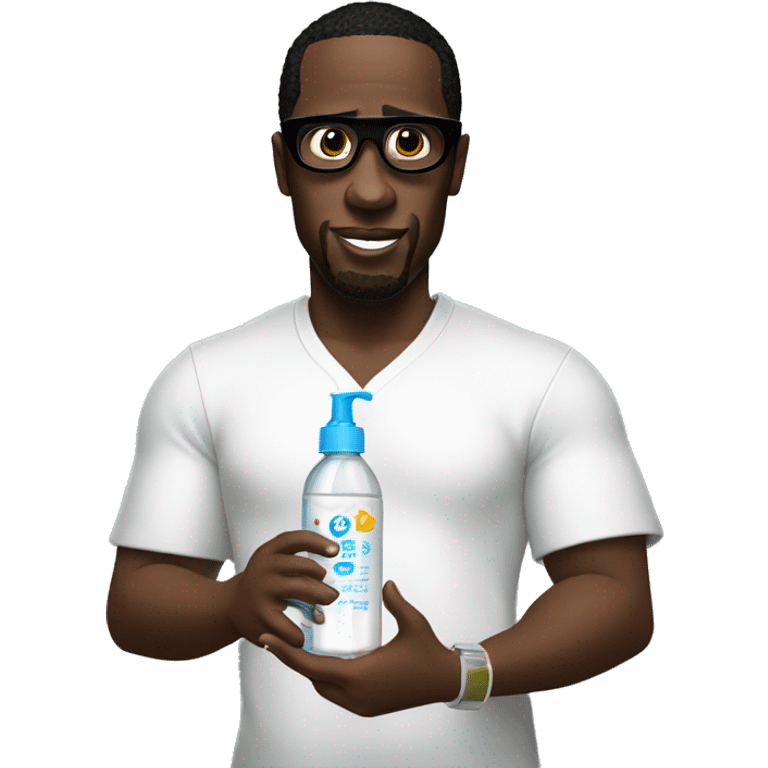 P. Diddy holding a lotion bottle and baby oil in another hand emoji