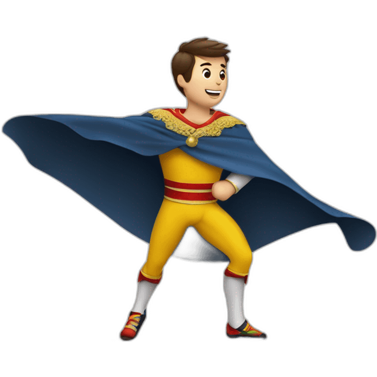 a runner. with the posture of open arms greeting the public. in one arm he carries a bullfighter's cape emoji