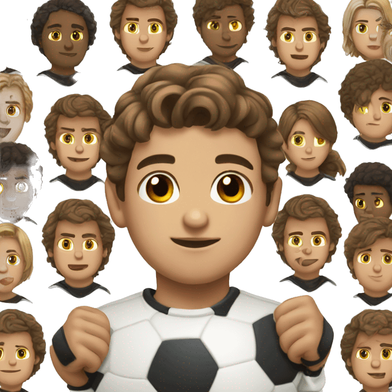 soccer boy brown hair brown eyes playing  emoji