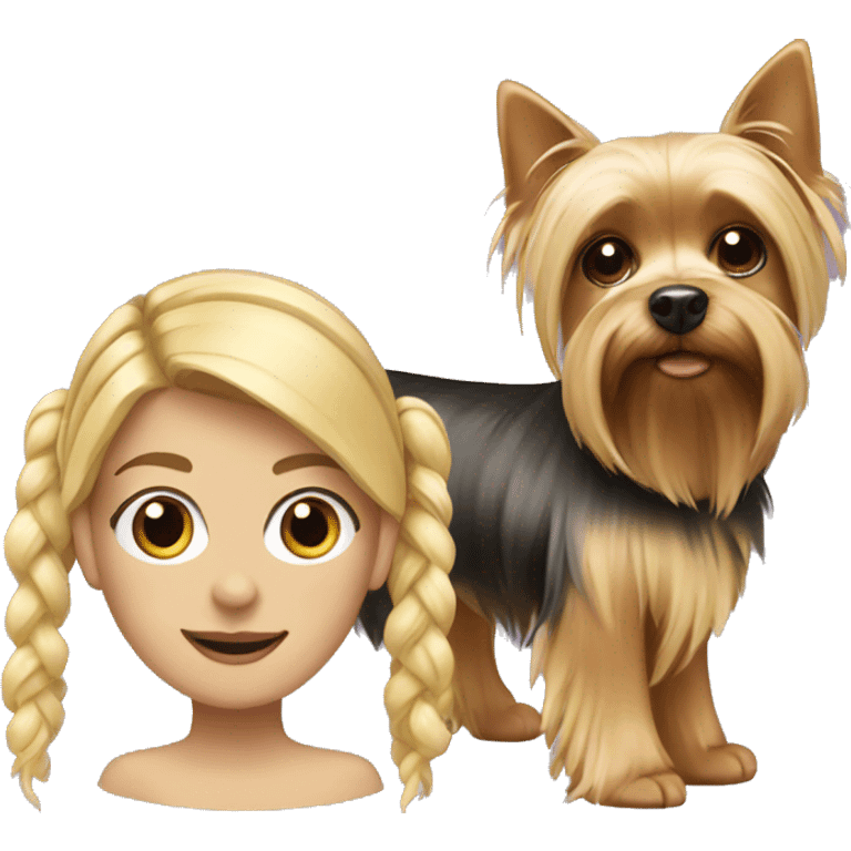 blonde with pigtails and a Yorkshire terrier dog emoji