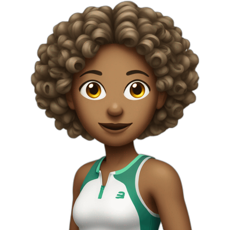 female tennis player with curly hair, big nose emoji