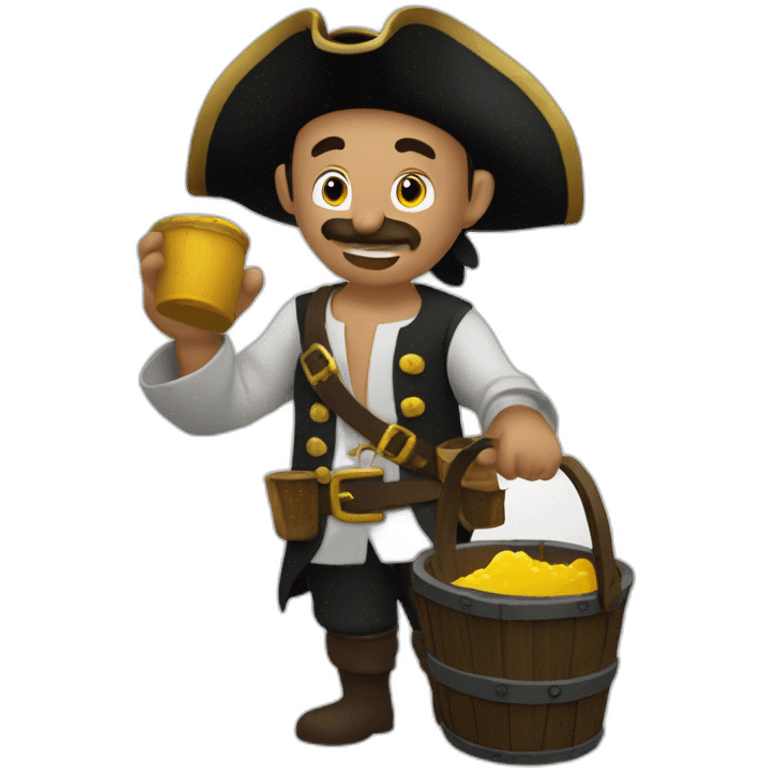 A pirate with an old wooden bucket in his hands. He is sending the water that is in the bucket away. emoji