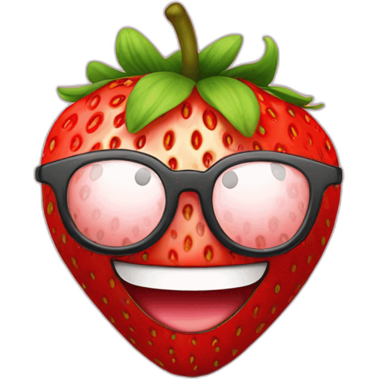 a strawberry with a smile face and eyeglasses emoji