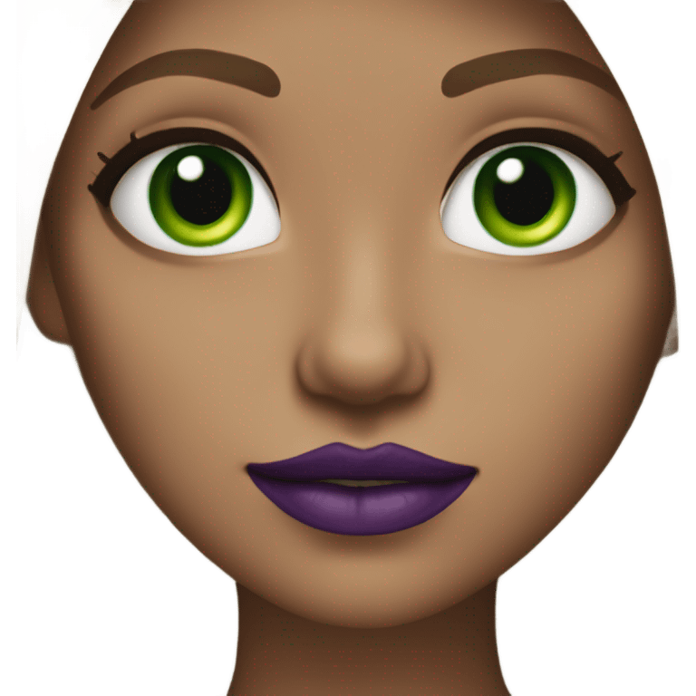 straight dark Blonde haired girl with Green eyes & purple lipstick emoji