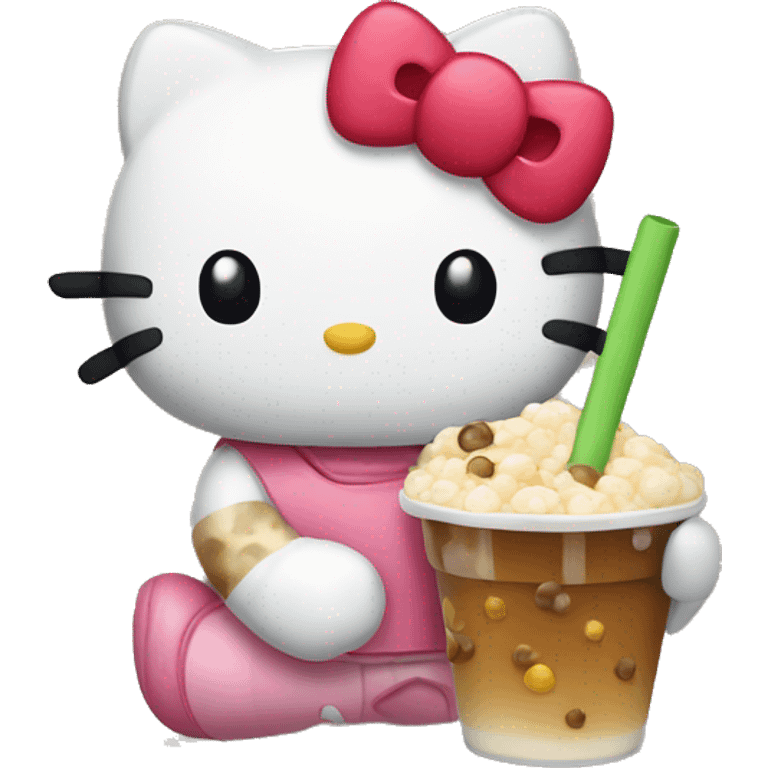 Hello kitty holding boba emoji