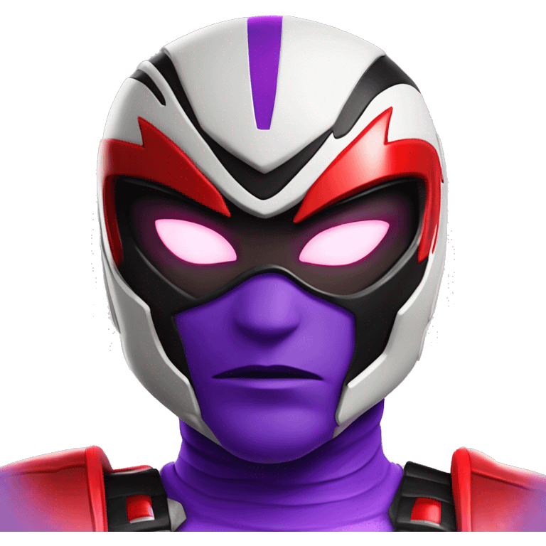 Purple power ranger with spider bones with red eyes on it and black gloves  and boots and with red outlines and 2 red gems on it’s hlmet emoji