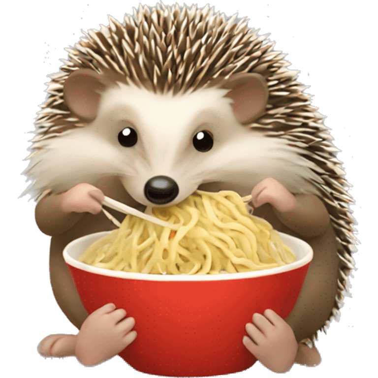 Hedgehog eating noodles emoji