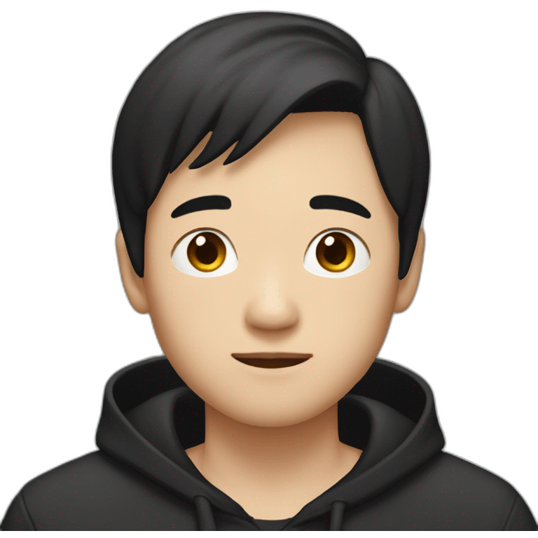 A mature Chinese boy with black hair wearing black hoodie emoji